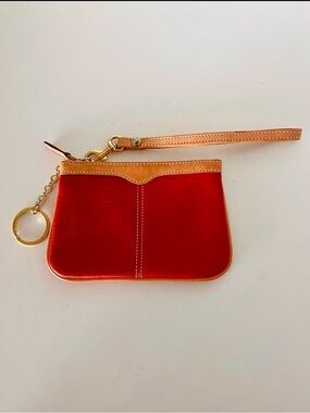 Dooney & Bourke Red Leather Wristlet Coin Purse Key Fob Pristine Like New